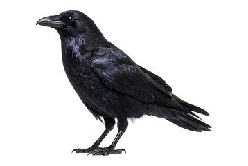 Obraz premium A black crow standing on a surface with a solid black background