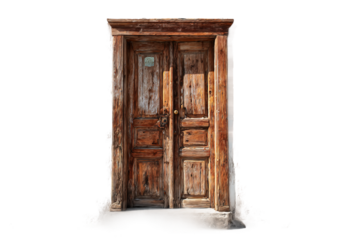 Timeless wooden door architectural oil painting isolated on transparent background