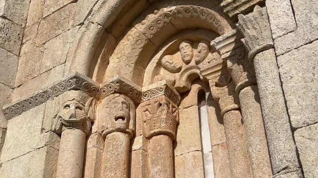 Enigmatic carved figures on the arches of San Pantale&oacute;n de Losa hermitage &ndash; Details