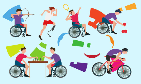 Graphic Of Disabled Athletes Player Sport Symbol/Icon Competition Flat Vector Illustration . Logo Emblem vector For Banner Flyer Brochure. Para sport celebration game party 3rd on Asia.
