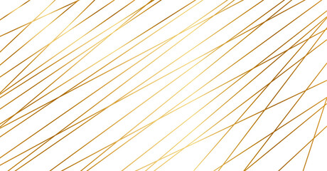 Obraz premium White background with random geometric lines creating abstract pattern. Gold diagonal stripes form chaotic linear texture with asymmetric angles and modern urban style. Vector illustration.