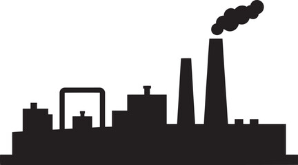 Obraz premium Industrial Factory Silhouette with Smoking Chimney on White Background