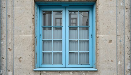 Obraz premium Sky blue steel window cage, modern symmetry, crisp detail