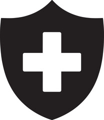 Obraz premium Black Shield with White Cross on White Background