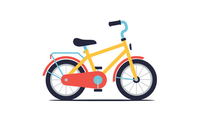 Fototapeta premium Colorful kids bicycle in yellow and red with training wheels and a rear carrier rack for young children playing.