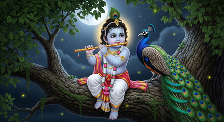 Krishna with peacock 