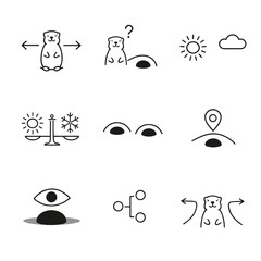 Groundhog Day vector icon set with shadow and seasonal symbols