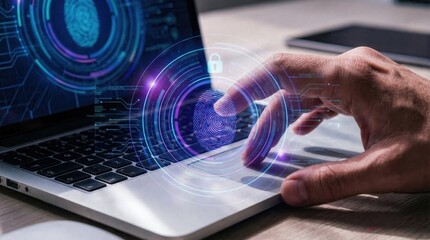 Fingerprint Authentication on Laptop. Ai generation