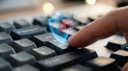 Cybersecurity Alert on Keyboard. Ai generation
