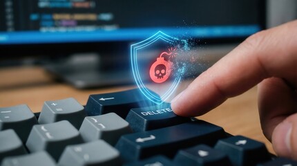 Cybersecurity Threat Concept with Delete Key. Ai generation