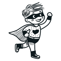 Fototapeta premium Sketchy superhero character. Hand drawn doodle illustration of hero for boy. Png on transparent background