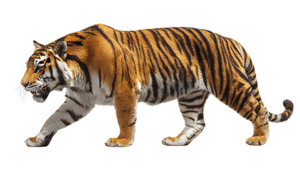 Realistic Bengal Tiger Walking Side View Isolated on Transparent Background