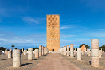 Rabat, Morocco , the Hassan Tower and the colonnade of the unfinished Mosque constitute the most important historical and tourist complex in Rabat and a recognizable symbol of the Moroccan capital © dancar