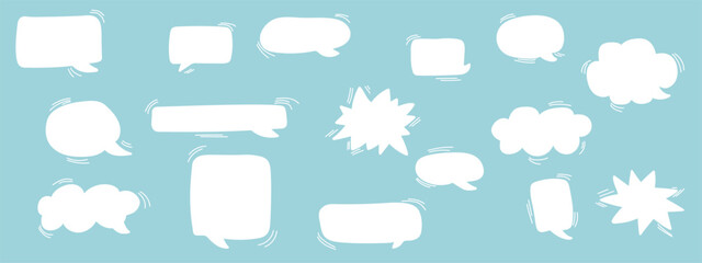 Hand Drawn Speech Bubble Vector Set for Social Media and Comics, Cute Chat and Talk Message Shapes on Cool Blue Background