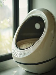 Stylish and efficient coffee machine with illuminated display.