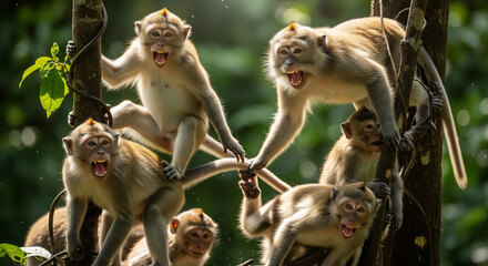 Monkeys playing in the forest