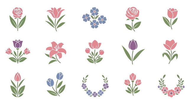 Collection of various flowers and floral arrangements in different colors and styles