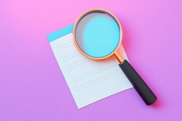 A magnifying glass examining a clue-filled note on pink paper. Clues are being uncovered by the detective using this classic piece of investigation equipment.