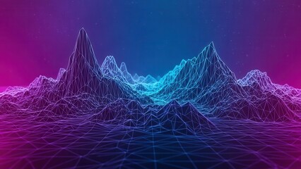 Futuristic Wireframe Landscape. Ai generation
