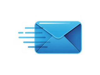 Blue email with motion lines isolated on a transparent background