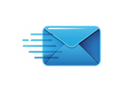 Blue email with motion lines isolated on a transparent background - Powered by Adobe