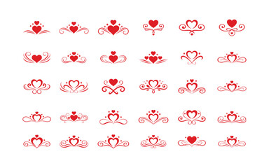 Red Heart Ornament Vector Set design
