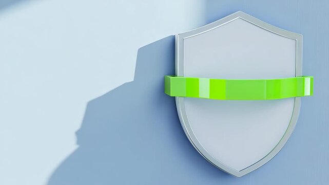 The emblem is a modern take on the traditional shield, featuring a glossy white shield with a sleek green light design at the top. The background is a simple gray tone, making the emblem stand out.