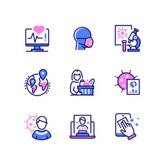 Coronavirus disease - line design style icons set