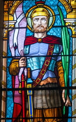 Stained glass (19th century) of Saint Maurice. Saint and martyr of the Roman Catholic Church.