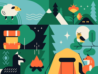 Recreation outdoors - colorful flat design style illustration