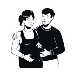 Expecting Parents - Black and White Flat Design Illustration