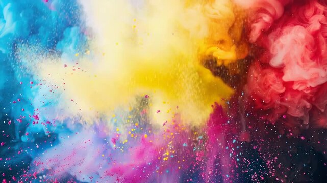 A colorful burst of confetti in the air with a dark background