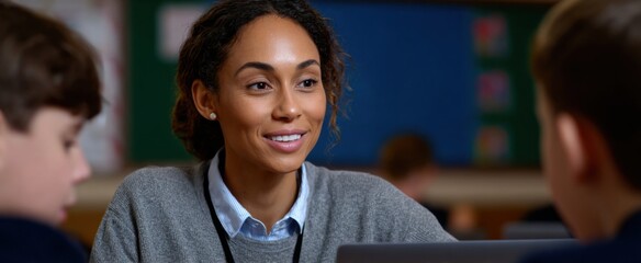 The teacher dances with students using digital tools sparking knowledge and curiosity like fireworks.