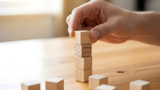 나무 블록을 하나씩 위로 쌓는 게임.