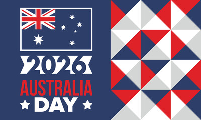 Obraz premium Australia Day. National happy holiday, celebrated annual in January 26. Australian patriotic elements. Kangaroo silhouette. Poster, card, banner and background. Vector illustration