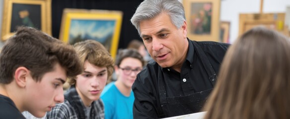 art teacher inspires eager students with vibrant painting techniques and passion