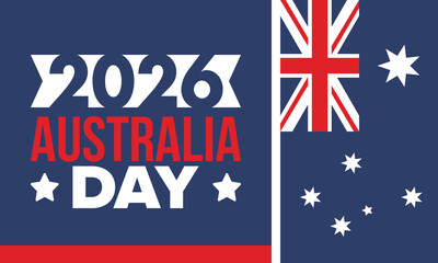 Obraz premium Australia Day. National happy holiday, celebrated annual in January 26. Australian patriotic elements. Kangaroo silhouette. Poster, card, banner and background. Vector illustration