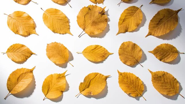 Autumn leaves arranged in a circle on a white background, creating a natural frame.