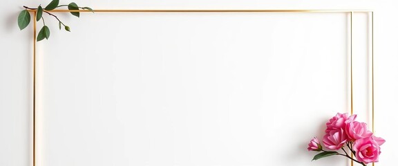 Elegant, thin, gold linear frame on white background,  line art,  backdrop