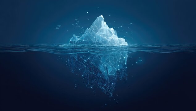 A digital representation of an iceberg, showing both above and below the waterline