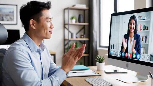 Man Participating in Online Video Conference.