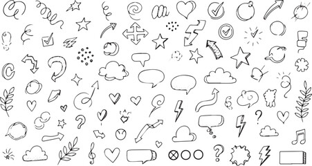 Fototapeta premium Collection of Hand Drawn Doodle Icons and Symbols for Design.