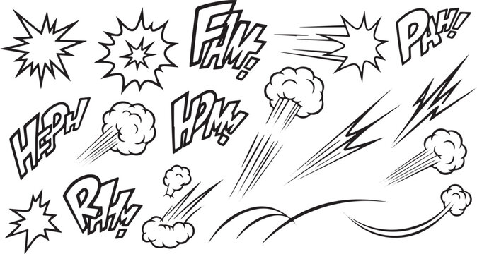 Comic book speech bubbles and explosion effects set.