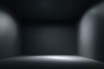 A darkened, empty room, dramatically lit. Ambient lighting creates soft highlights and shadows on the walls