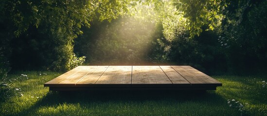 Wooden platform in garden