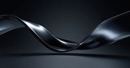 Abstract flowing, metallic wave against a dark gray background, showcasing fluid movement and shine