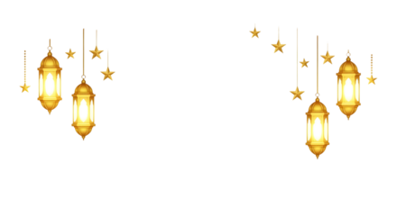 Glowing lanterns isolated on transparent background with stars