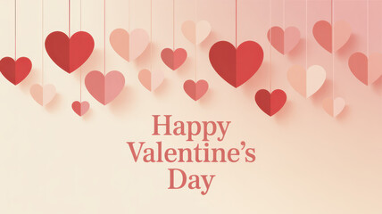 Minimal Valentine&rsquo;s Day illustration with hanging paper hearts