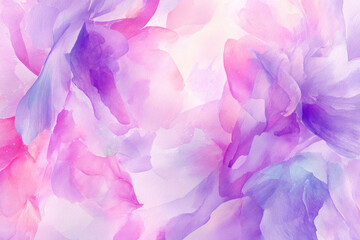 Watercolor pink and lavender petals flowing in soft abstract currents, delicate pastel atmosphere perfect for Women's Day elegant backgrounds