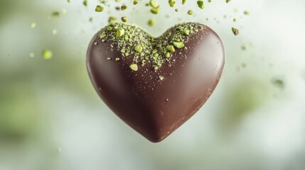 Fototapeta premium Love Dubai Chocolate Kunafa Pistachio on white background,Dubai Chocolate bar with green kadayif and pistachio spread,popular and viral chocolate 2024,space for text.
